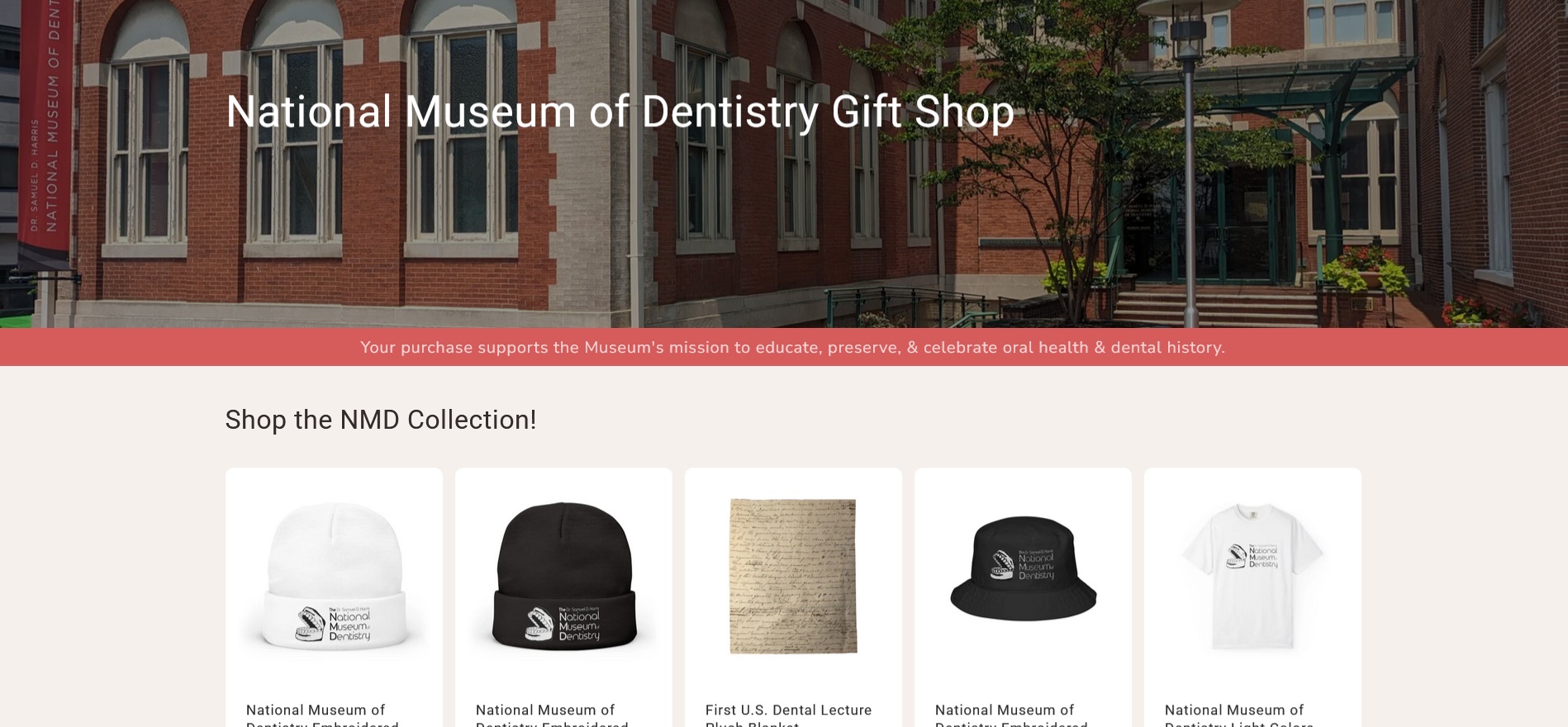 Screenshot of the National Museum of Dentistry's Online Gift Shop